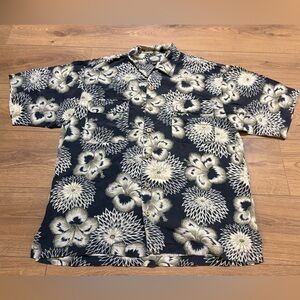 Vintage Tommy Bahama Botton Down Floral Patterned Shirt - Black Hawaiian Large